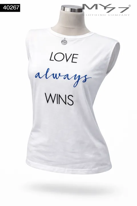 MY77 Fehér Női Ujjatlan Top „Love Always Wins” Felirattal – 40267