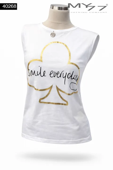 MY77 Fehér Női Ujjatlan Top „Smile Everyday” Mintával – 40268